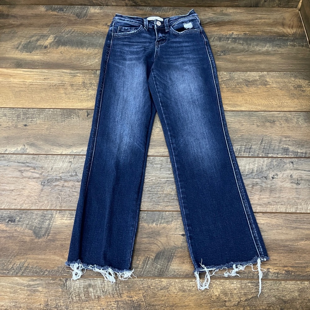 Flying Monkey Mid-Rise Cropped Straight Jeans Dark Wash Raw Hem 22 Stretch Boho